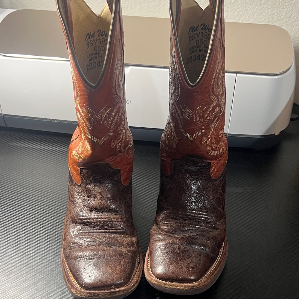 Old West Dark Brown and Orange Cowboy Boots